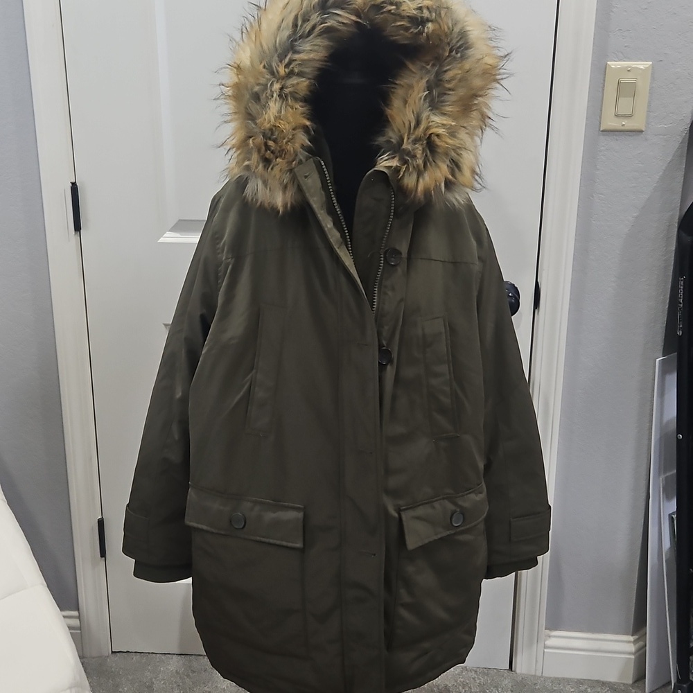 Woman Within Olive Green 3M Thinsulate Parka coat size 1X 22/24